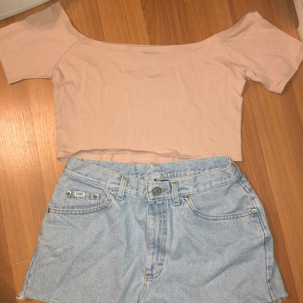 Topshop Light Pink/Nude Off the Shoulder Shirt